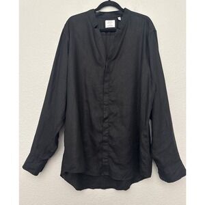 Murano Baird McNutt Shirt 2XT Black 100% Linen Mandarin Collar Roll Tab Sleeve
